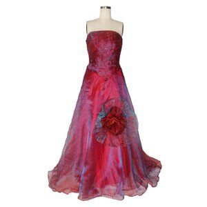 Vtg Rose Applique US 6 Corset Bodice Sequin Prom Gown Dress